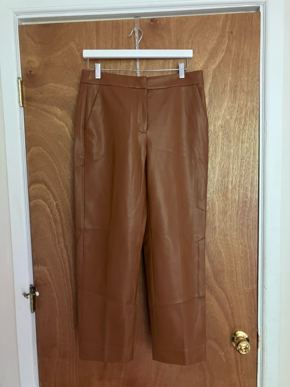 J. Crew Kate Straight Leg Faux Leather Pants in Cognac Brown